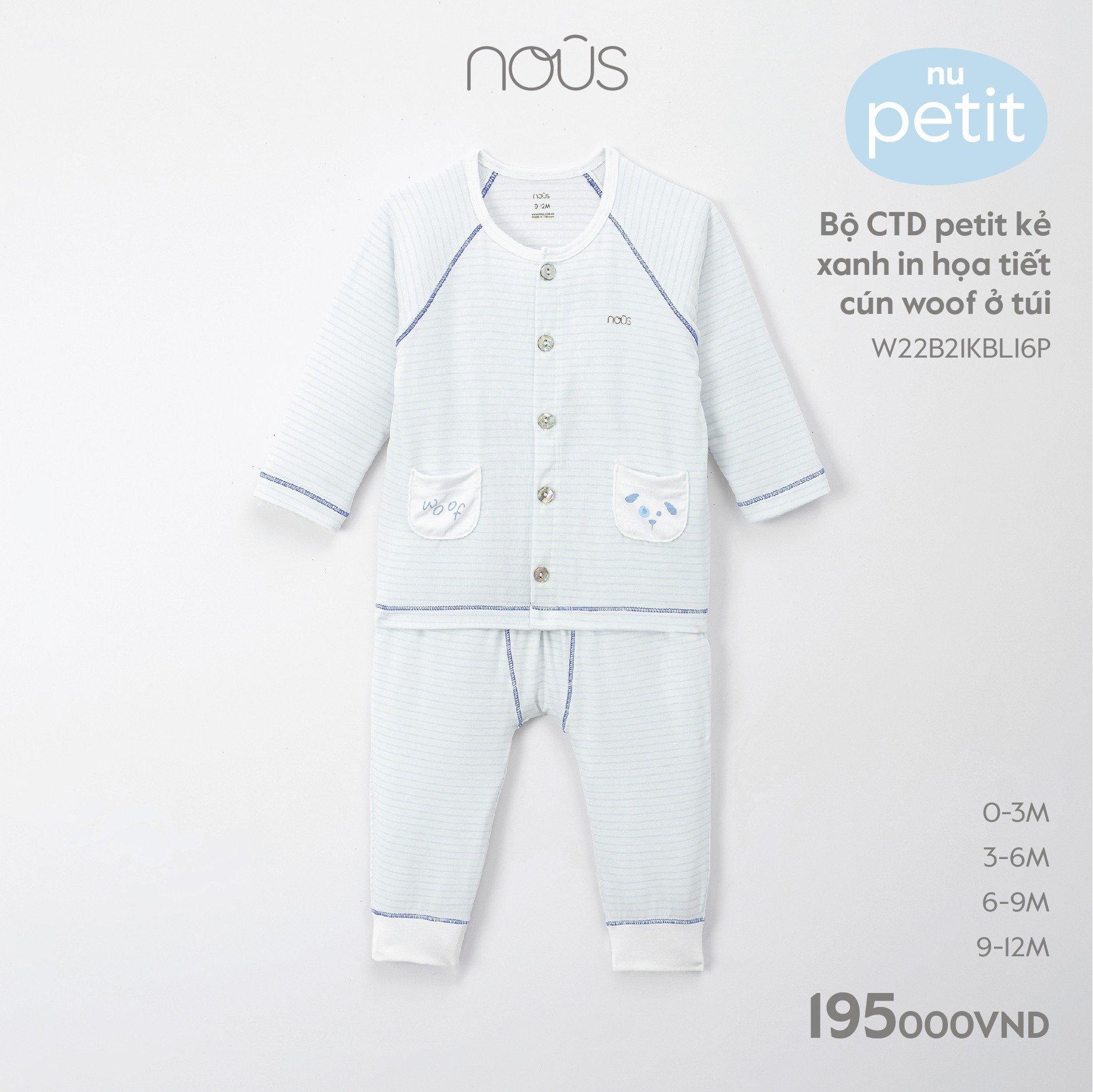 Bộ dài tay cài thẳng Nous 0m - 12m