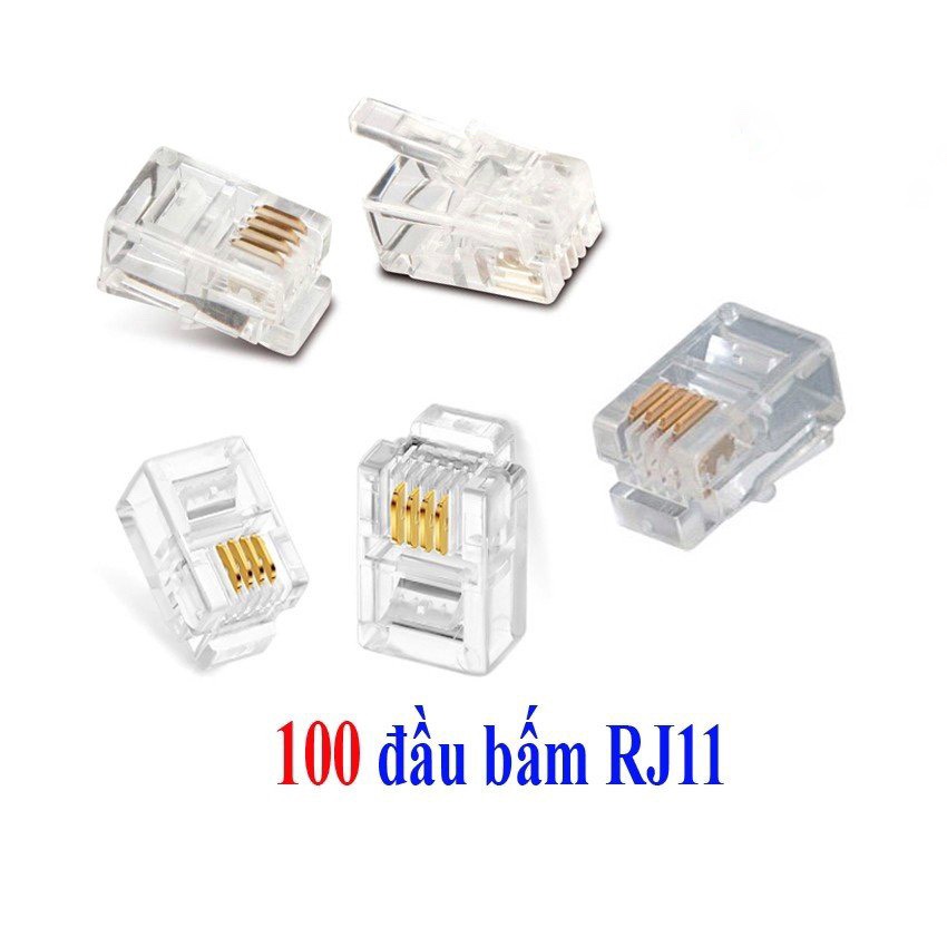 Hạt điện thoại rj11 túi 100 hạt 4pin - hạt line j11 bấm điện thoại