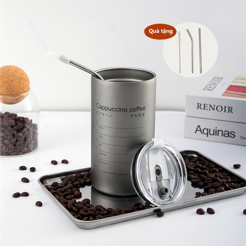 Cốc giữ nhiệt 510ml Fan House ly coffee holic inox 304, ly giữ nhiệt 12h khắc tên theo yêu cầu tặng Sticker trang trí