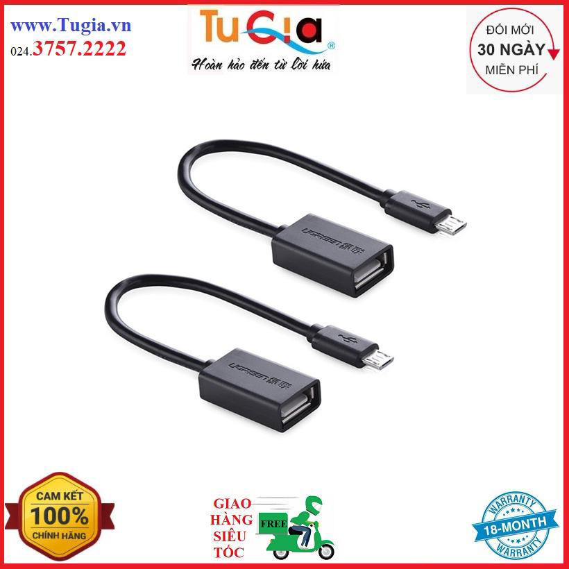 Cáp Micro USB 2.0 OTG Ugreen 10396 (màu đen) dài 12cm-Hàng Chính Hãng