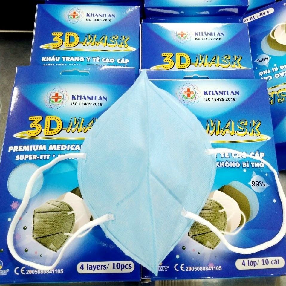 10 cái khẩu trang y tế 4 lớp 3D MASK Khánh An kháng khuẩn cao cấp siêu vừa vặn, Không bí thở
