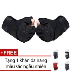 Găng tay chiến thuật cụt ngón Black Hawk+ Tặng 1 khăn đa năng màu sắc ngẫu