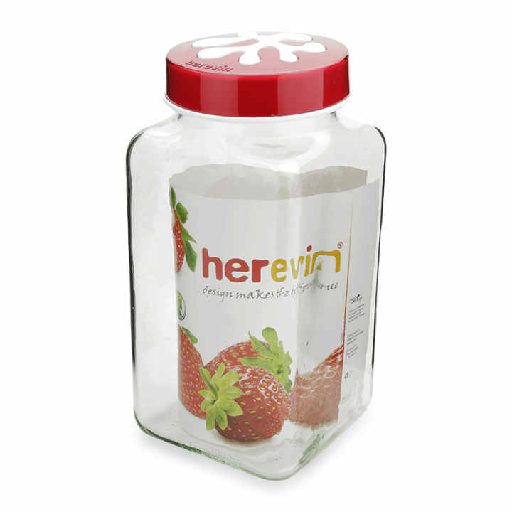 Hũ thủy tinh vuông Herevin 137017 3L (Đỏ)
