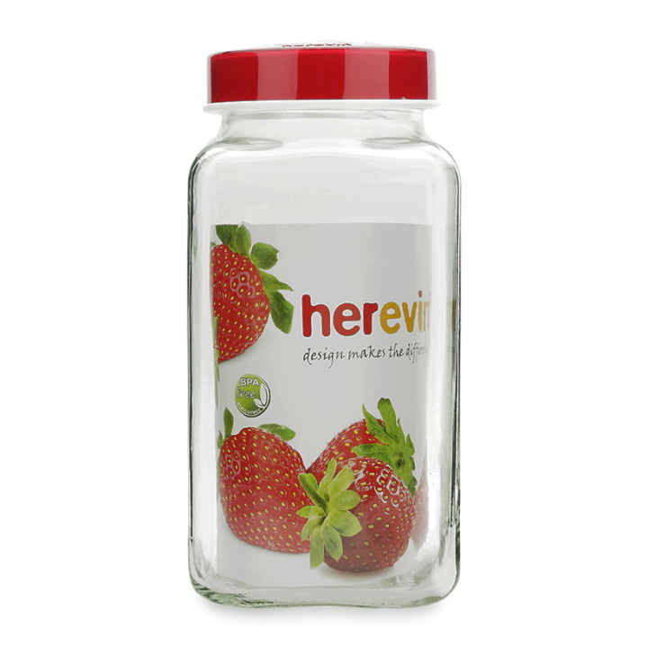 Hũ thủy tinh vuông Herevin 137017 3L (Đỏ)