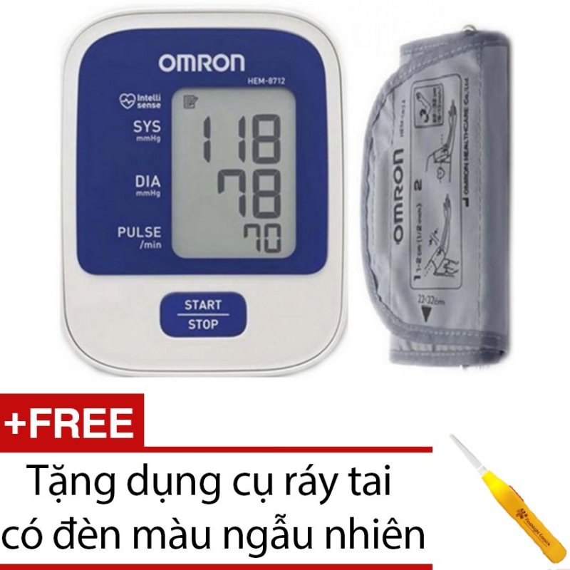 Máy đo huyết áp Omron HEM 8712 (Trắng) + Tặng dụng cụ ráy tai có đèn màu ngẫu nhiên nhập khẩu