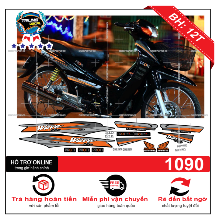 Tem rời xe wave nhỏ đời đầu dán xe đen 1090