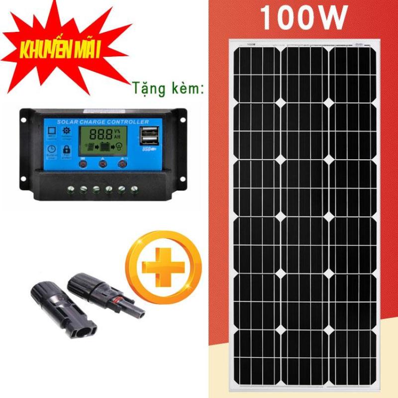 tấm pin năng lượng mặt trời Mono 100w + Tặng kèm điều khiển sạc 30A + jack mc4