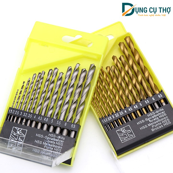 Bộ 13 mũi khoan thép HSS mạ titan