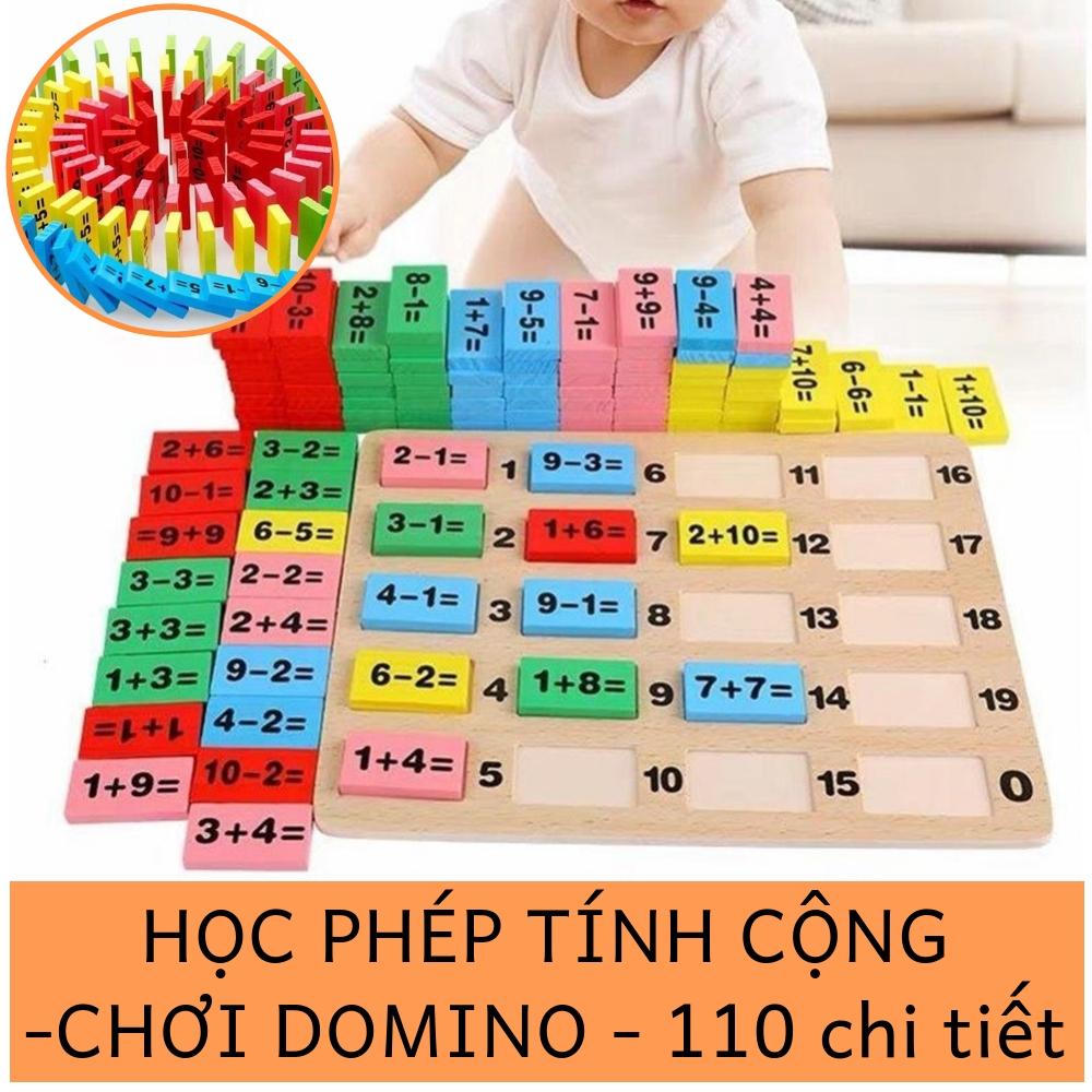 Đồ chơi Bộ học Toán Domino gỗ thông 110 chi tiết đồ chơi giáo dục trẻ em do choi tre em cao cap