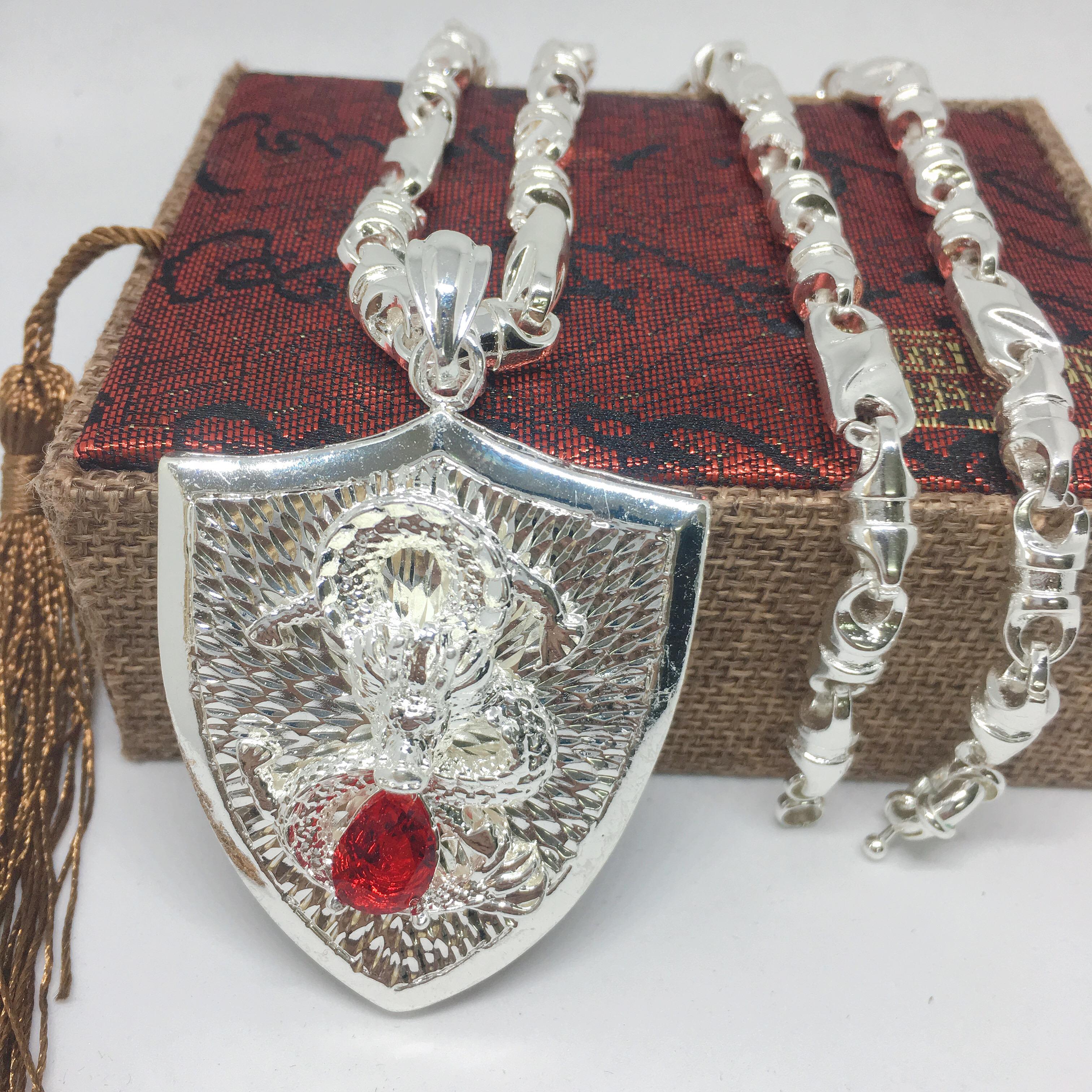 Vòng cổ Nam Vip Bạc Thái, Vòng Cổ Nam Phong Cách, Dây chuyền nam bạc Thái phong cách MS004  Jewelry Bảo Tín (dây và mặt) ( Màu Bạc)