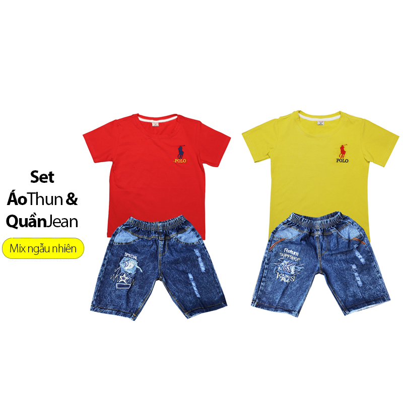 Set gồm áo thun và quần jean cho bé mẫu và màu ngẫu nhiên size từ 8-28kg