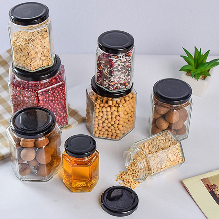 Hũ Thủy Tinh Lục giác Nắp Thiết
