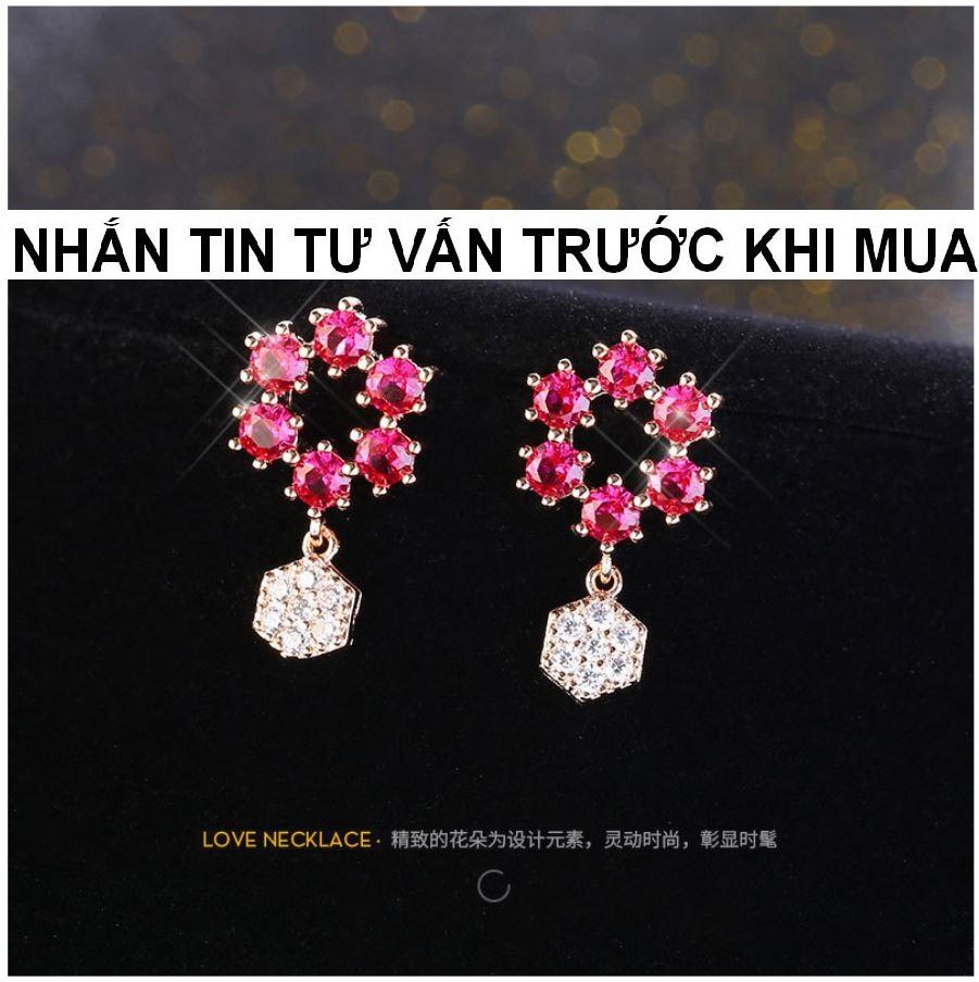 Bông Tai , Khuyên Tai Hình Than Có Viền 6 Viên Đá Đỏ Có Tua Rua Hình Than Đính Đá Trắng Phong Cách Hàn Quốc Kpop