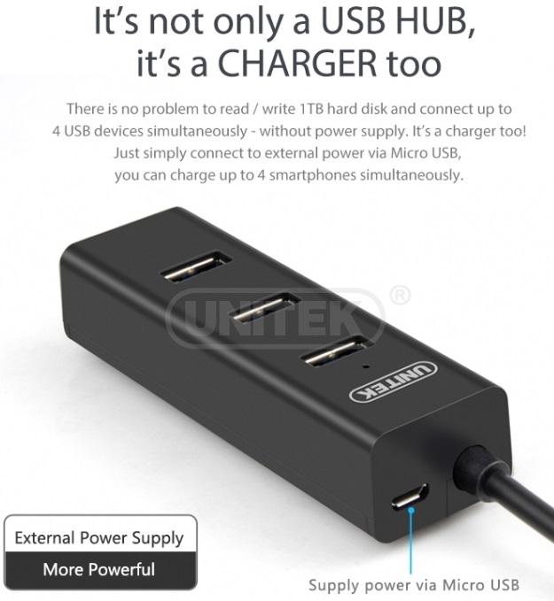 Bộ chia 4 cổng HUB USB 3.0 Unitek Y-3089