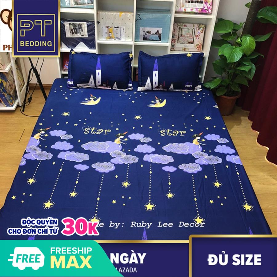 Bộ ga gối - Set ga gối - Ga chun bọc và 2 vỏ gối Xanh Họa Tiết Giải Ngân Hà  SGG2