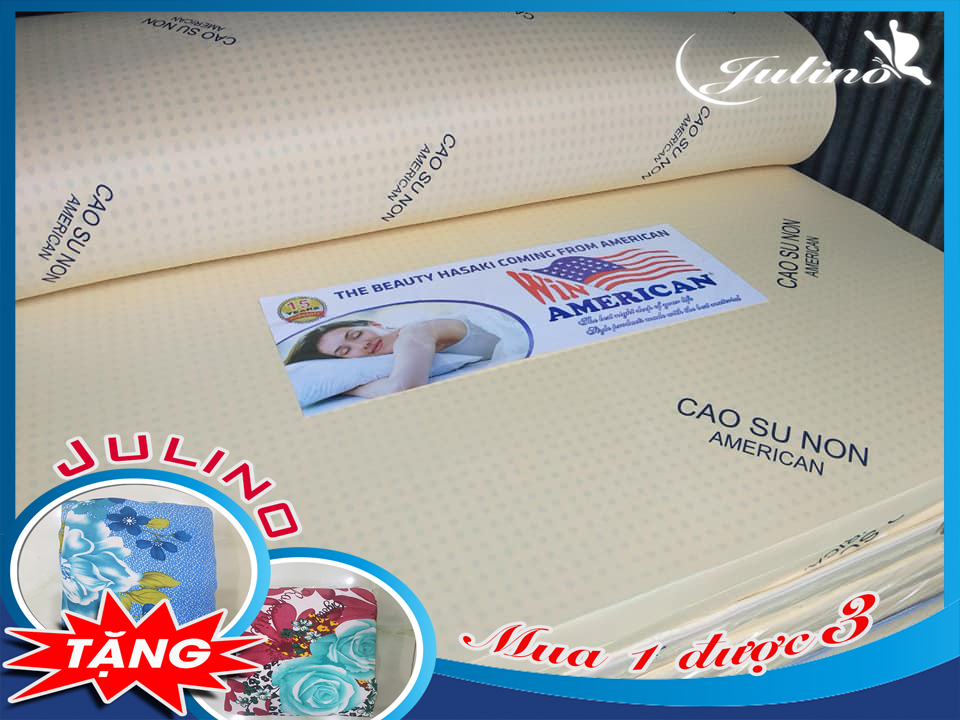 Nệm cao su non american 1m6 x 2m x 20cm tặng 2 drap cao cấp