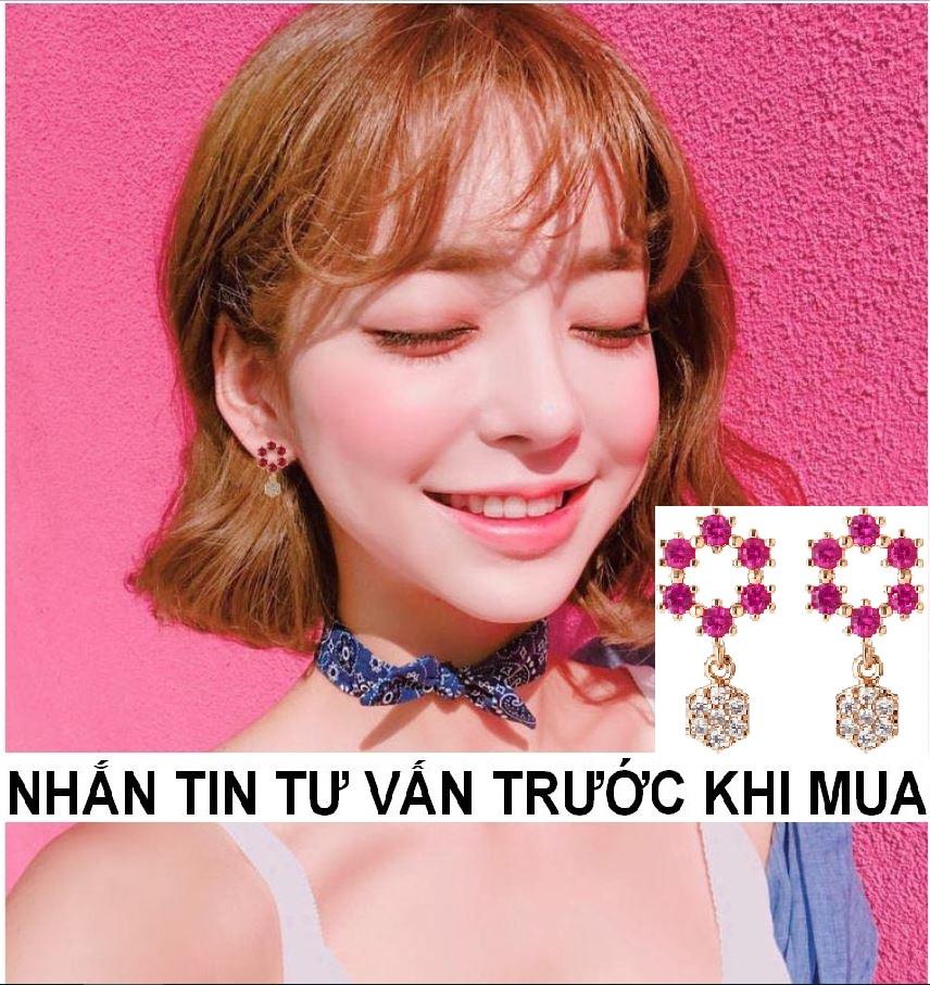 Bông Tai , Khuyên Tai Hình Than Có Viền 6 Viên Đá Đỏ Có Tua Rua Hình Than Đính Đá Trắng Phong Cách Hàn Quốc Kpop