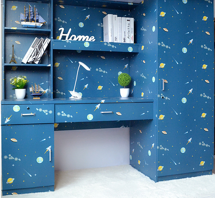 Cuộn 10m x 0.45m decal giấy dán tường vũ trụ xanh keo sẵn bóc dán aa104