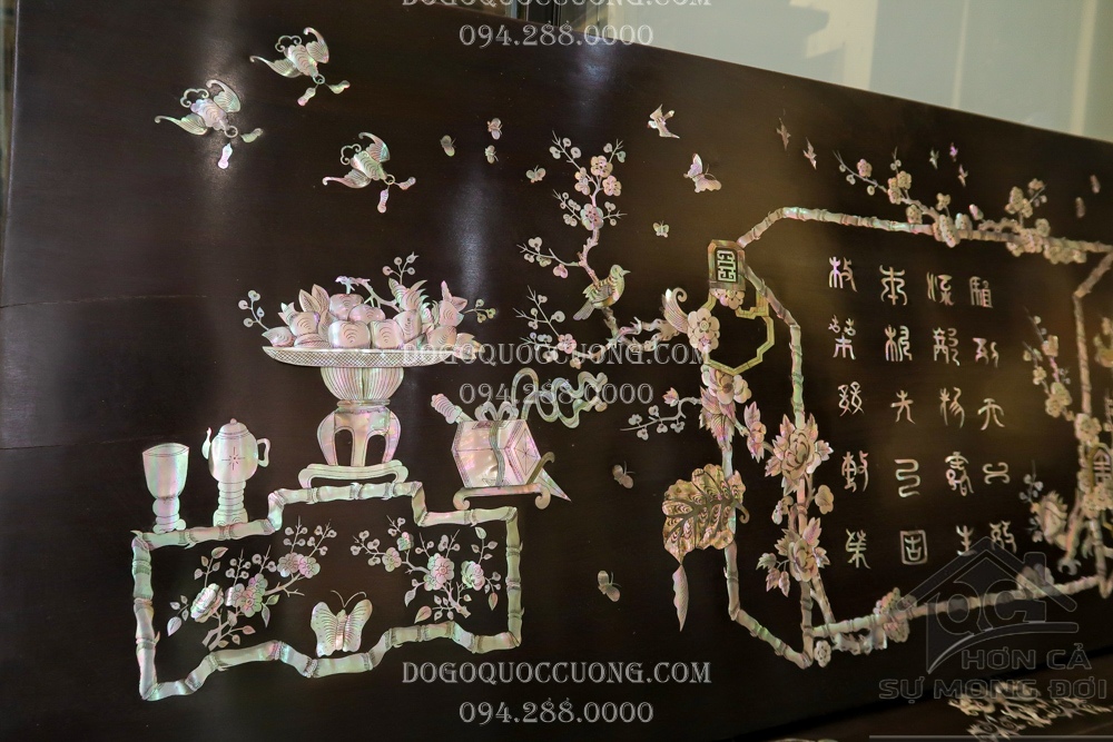 Tranh gỗ gụ khảm cổ đồ quấn mai ốc xà cừ