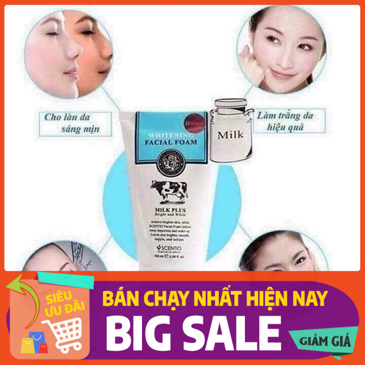 Sữa rửa mặt trắng da con bò milk plus whitening q10 facial foam 100ml
