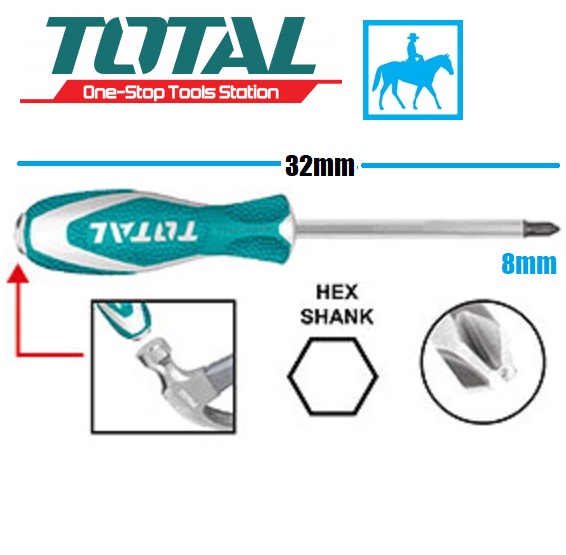 Tua vít tô vít đóng đầu bake PH3 Thép S2 8mm dài 320mm Total THTGTSPH3200