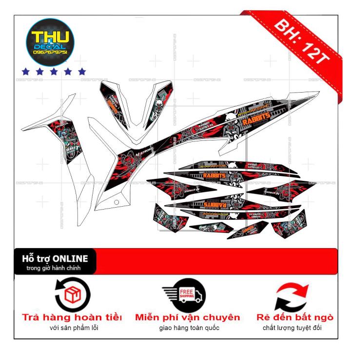 [ QUÍ KHÁCH VUI LÒNG MANG TEM RA TIỆM CHO THỢ DÁN] TEM RỜI dán cho xe wave RSX 2014 thỏ rabbits
