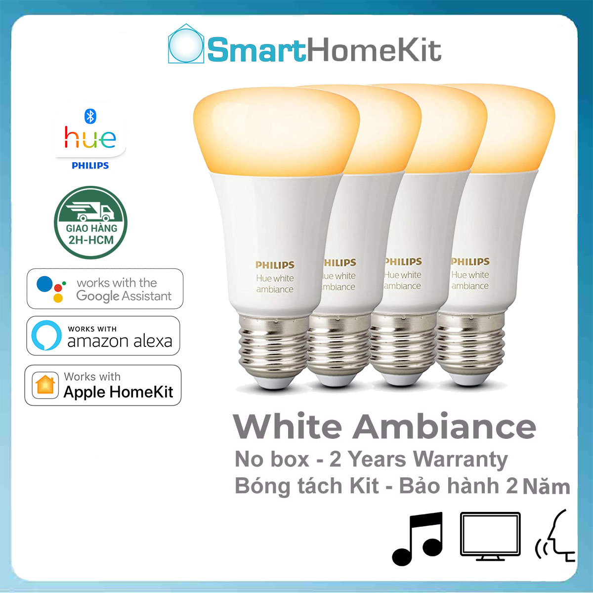 Combo 4 Philips Hue White Ambiane E27 8.5W Smart Bulb - Newest Version with Bluetooth