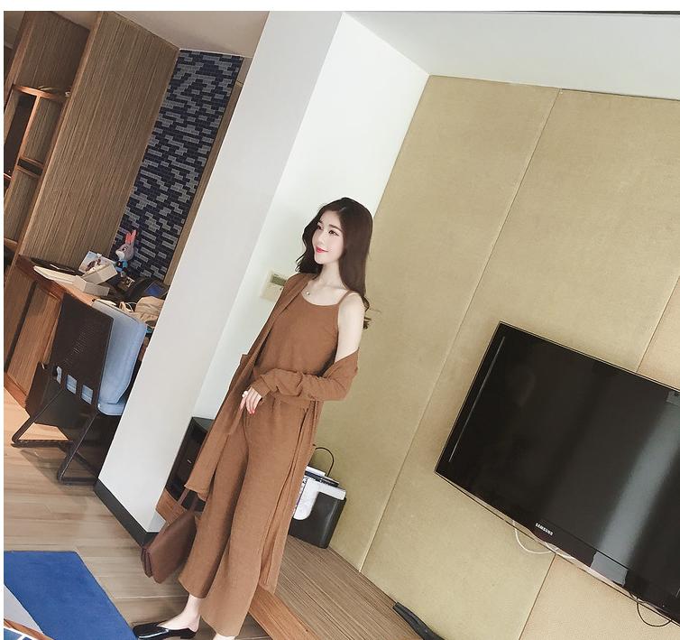 bộ 3 món, set bộ, áo khoác cardigan len tăm, áo hai dây tăm và quần tăm thắt nơ nữ thời trang