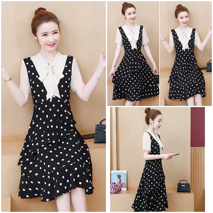 ĐẦM VOAN PHỐI LỤA CHẤM BI SIÊU XINH ĐỦ SIZE 30-72KG - 75665