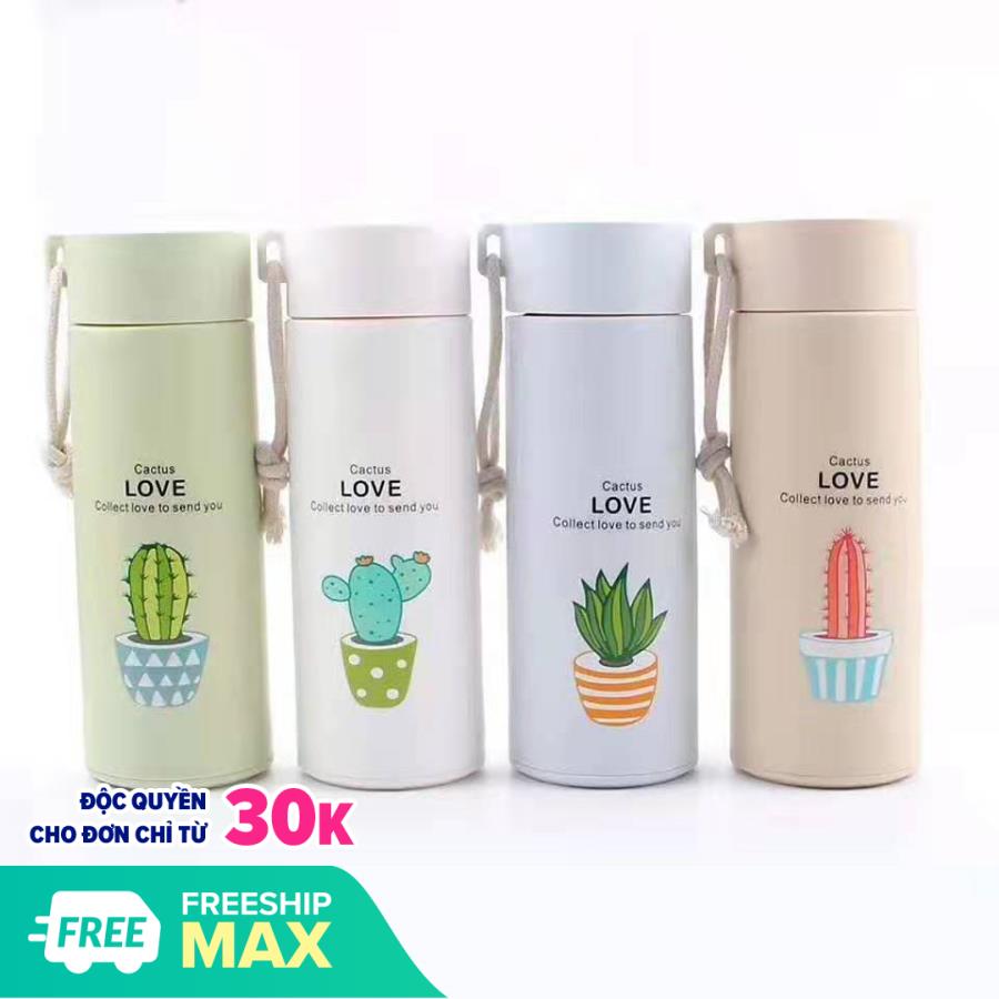 BÌNH GIỮ NHIỆT IN HÌNH XƯƠNG RỒNG DỄ THƯƠNG 400ML, GIỮ NHIỆT LÂU CẢ NGÀY, BÊN TRONG THỦY TINH BÊN NGOÀI BỌC NHƯA IN HÌNH SIÊU XINH