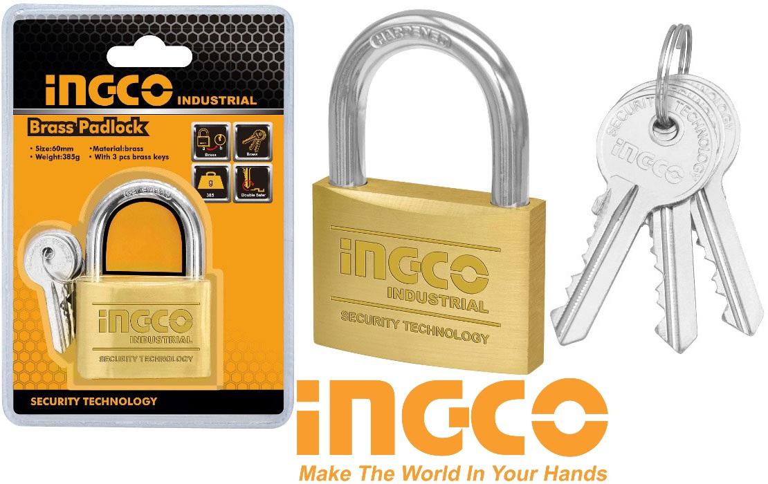 Ổ khóa cửa 60mm 385gr Brass Padlock INGCO DBPL0602