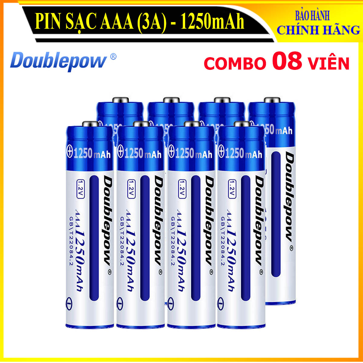 [Combo 8 viên] Pin sạc AAA 1250mAh Doublepow cao cấp (pin xanh) - Bảo hành chính hãng