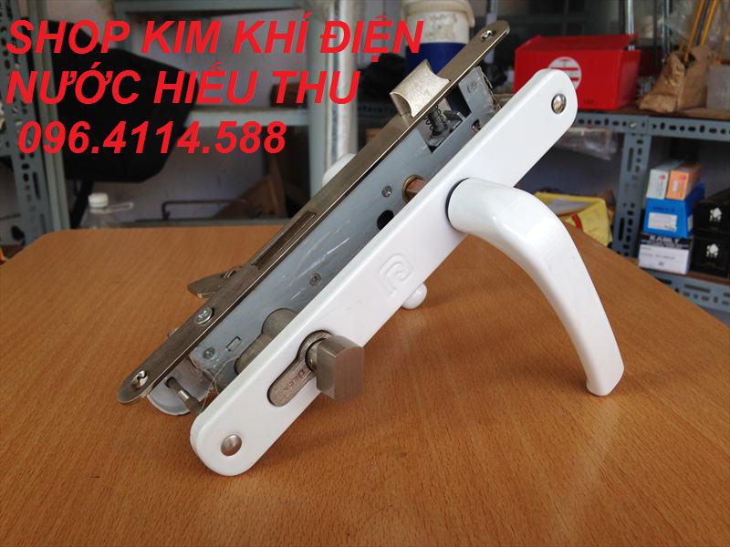 Bộ khóa tay gạt lắp cửa nhôm-cửa nhựa-cửa thép màu trắng