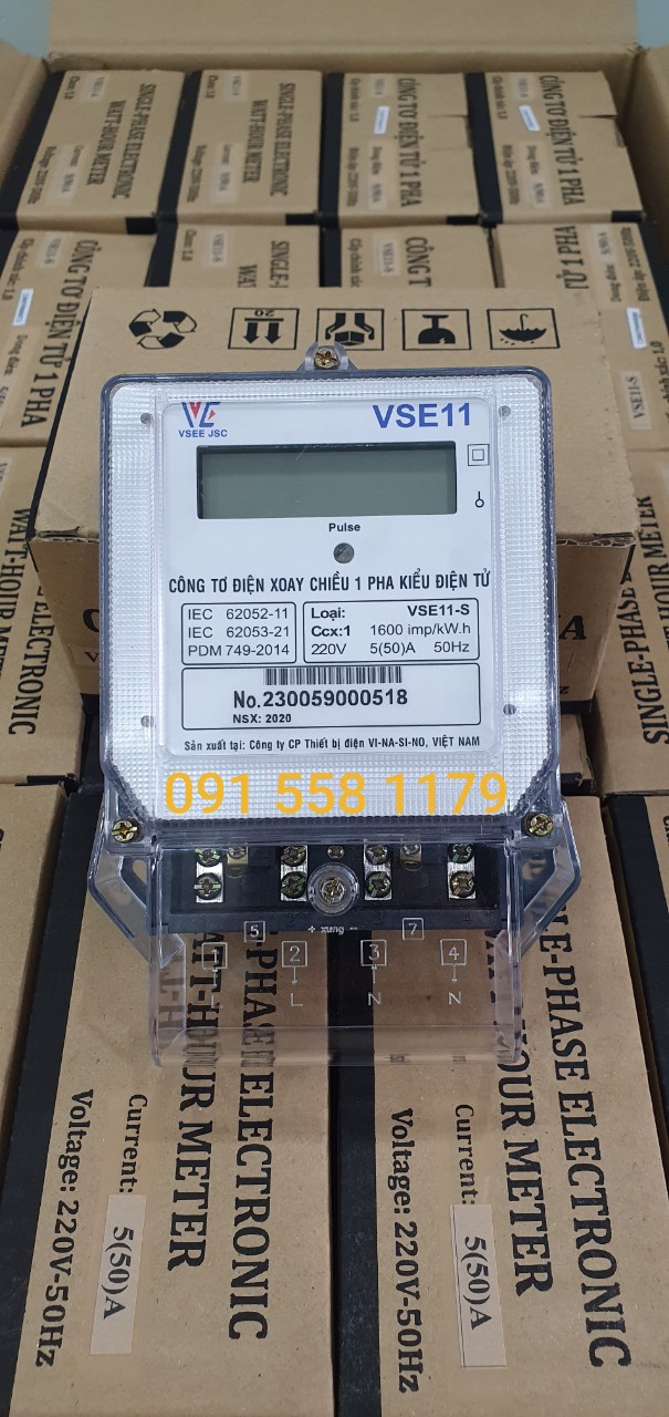 Công tơ điện tử 1 pha Vinasino VSE11-S, 5(50)