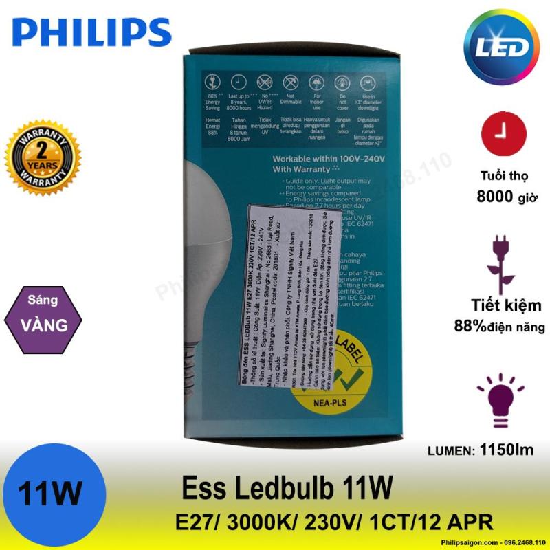 ( Bộ 12) Bóng đèn Philips LEDBulb ESS 11W E27 65000K hoặc 3000K 230V A60