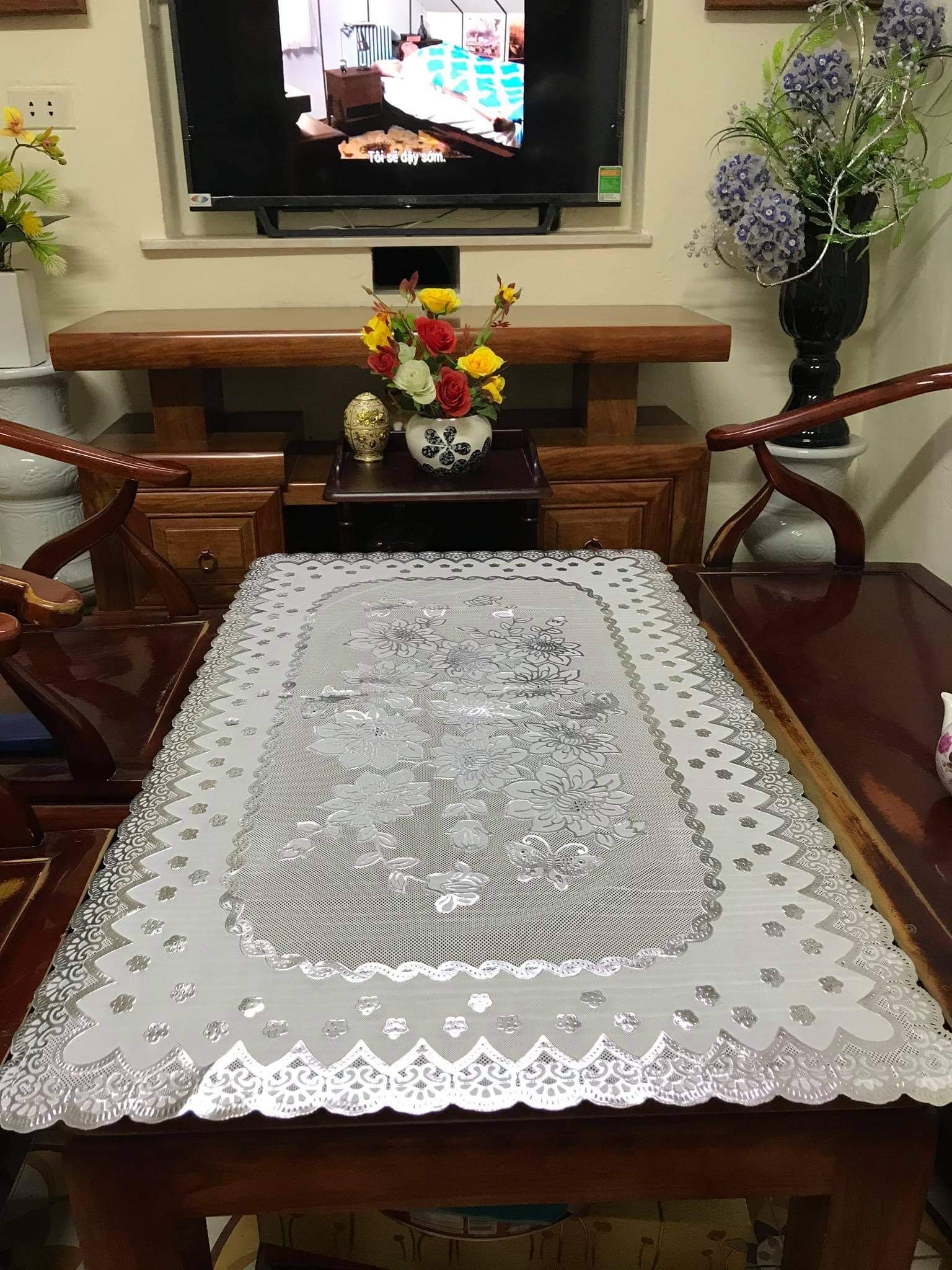 [SIÊU RẺ] Khăn trải bàn Ren Hoa 60x100cm - HÀNG ĐẸP