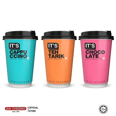 [Chính hãng] Set 3 ly đồ uống Aik Cheong - It's Cup (Trà sữa Teh Tarik, Cà phê Cappuccino và Chocolate hoà tan) - nhập khẩu từ Malaysia
