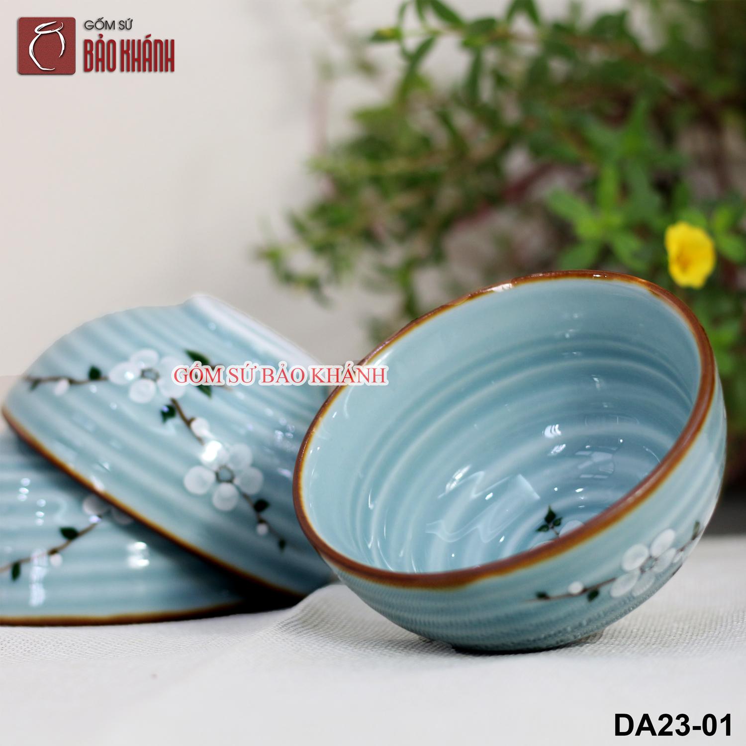 Bộ bát ăn cơm men lam ngọc vẽ hoa Anh Đào gốm sứ Bảo Khánh Bát Tràng - bát cơm, chén cơm, chén ăn cơm cao cấp