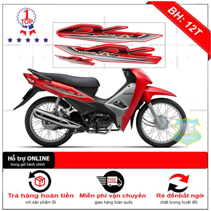 Tem rời wave a mẫu zin dán xe đỏ 2017