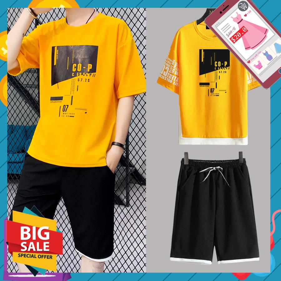 [ Hoàn Tiền Max ] Bộ Quần Áo Thun Nam Thể Thao Ngắn Mùa Hè CO-P Phối Họa Tiết Cá Tính Thời Trang BONBON FASHION MEN QA 081