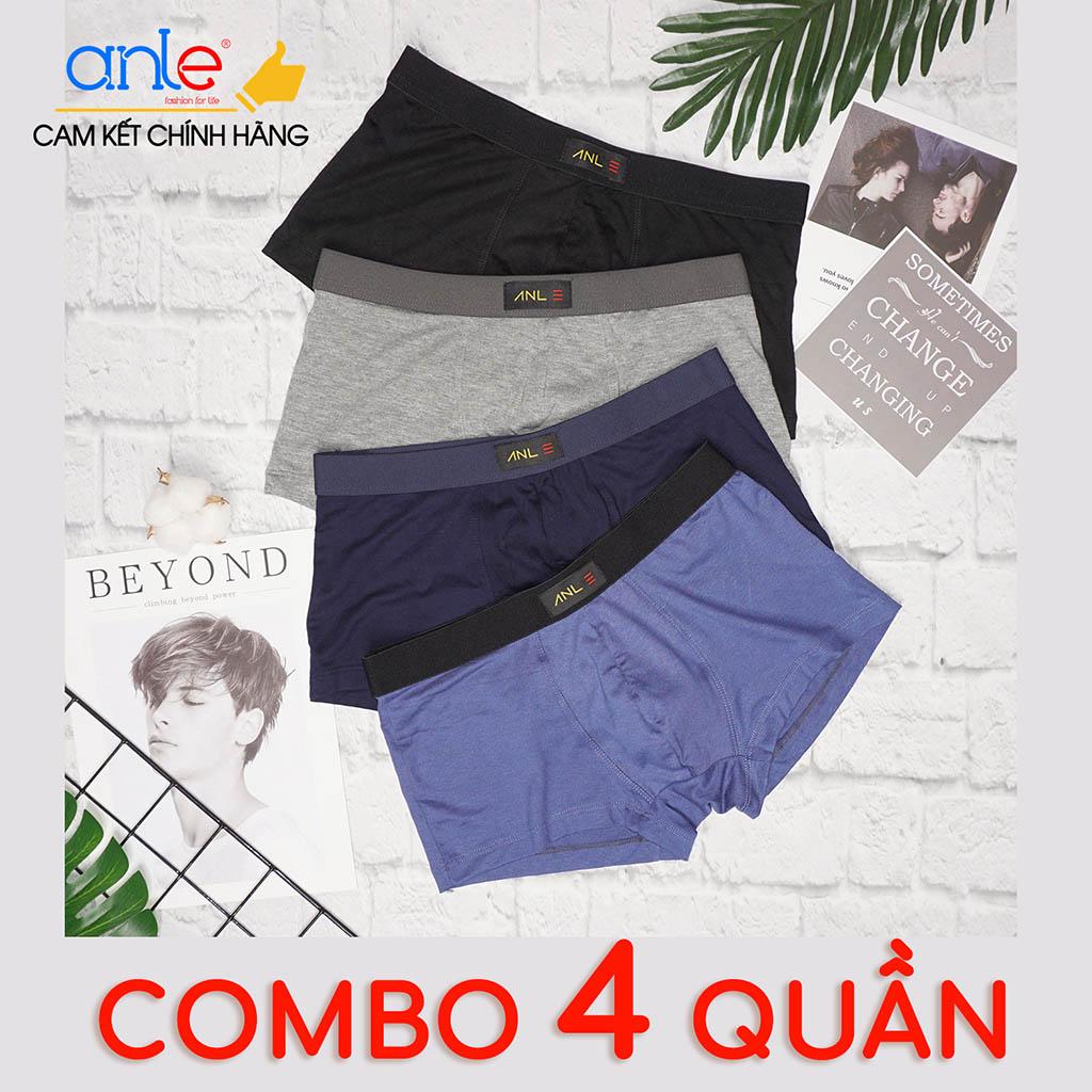COMBO 4 Quần lót nam Boxer Đùi Cotton Thun lạnh, Quần sịp nam Đùi sợi vải Spandex co dãn 4 chiều thông thoáng, Quần lót nam hàng Công ty Chính hãng Anle, Quần sịp nam quần xì nam (Nhiều màu) - BX05 Anle Store