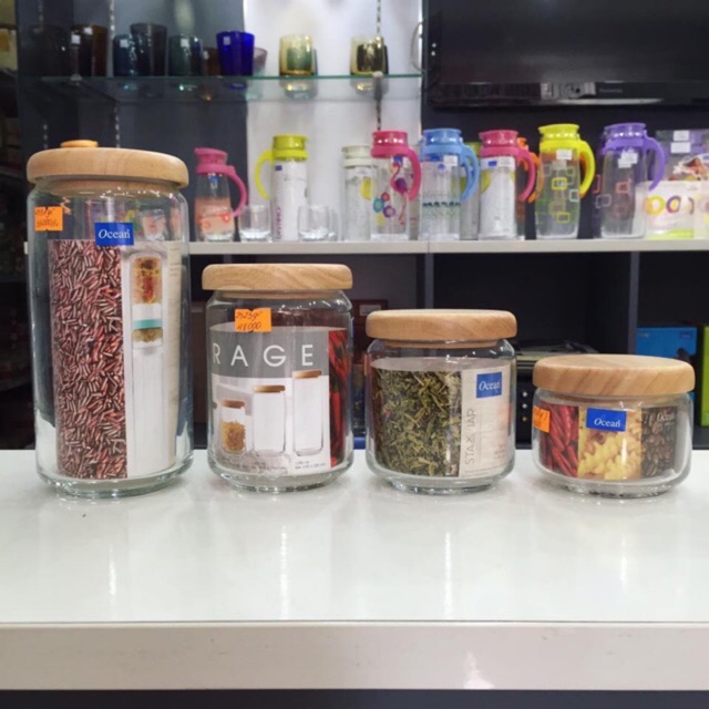 Hũ Thủy Tinh Ocean Pop Jar Wooden Lid Cao cấp
