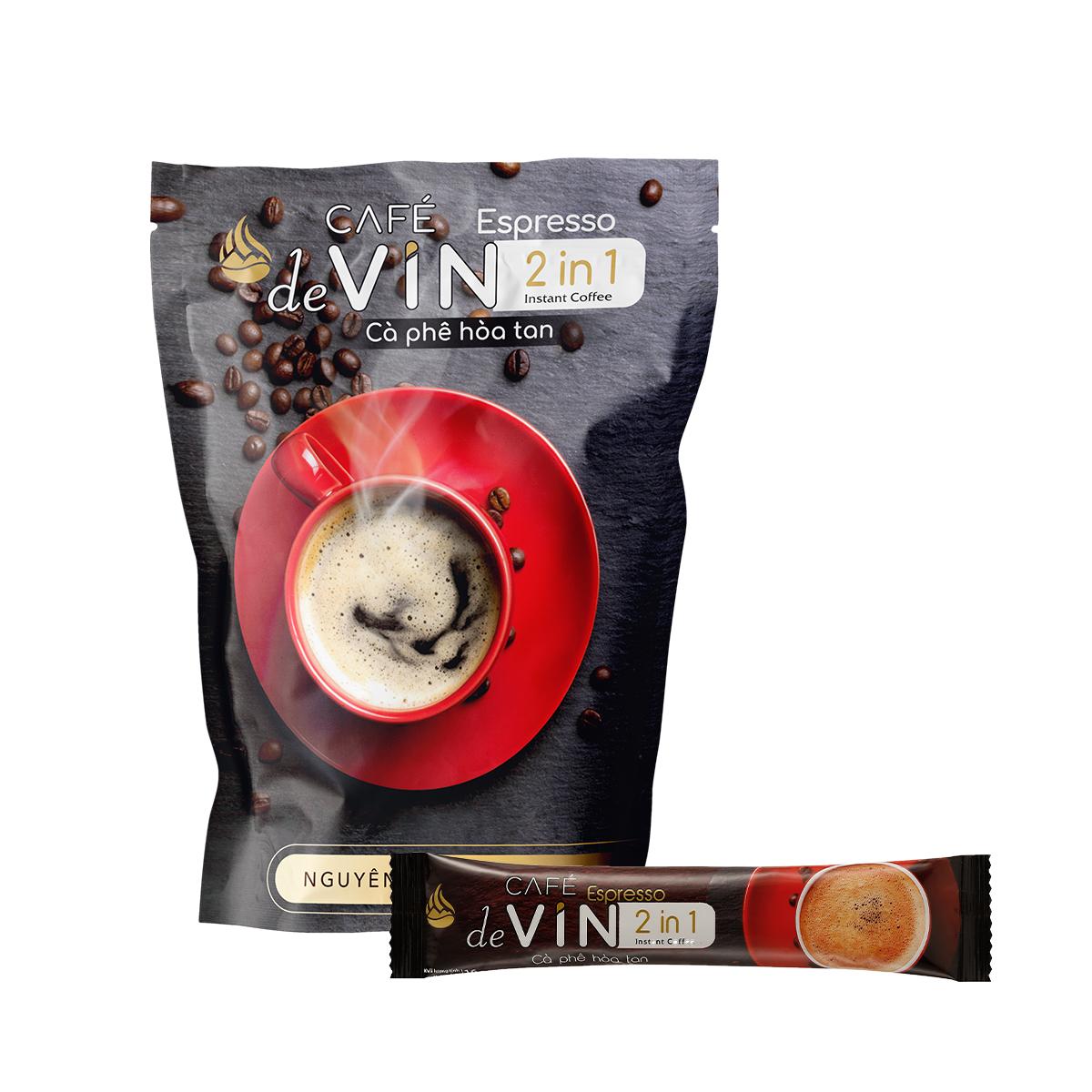 Cà Phê Đen Hoà Tan Espresso Café deVIN 2in1 (Túi 30 gói x 16g)