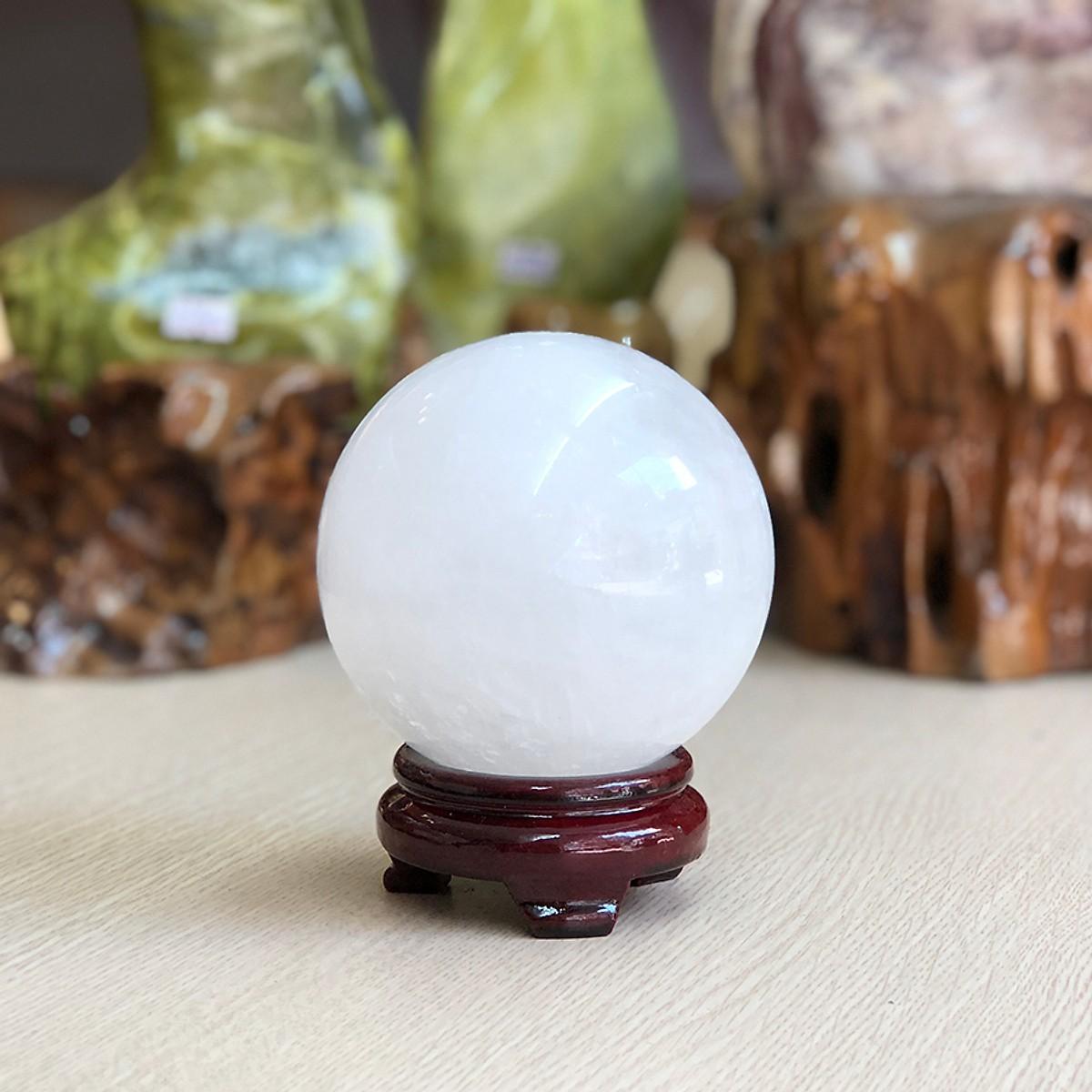 Quả cầu phong thủy đá canxit trắng