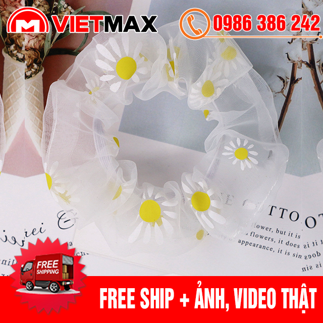 🎁 Dây Cột Tóc Scunchies Vải Hoa Cúc - Buộc Tóc Thời Trang Hàn Quốc