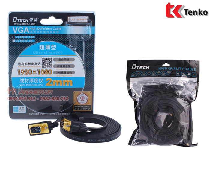 Cáp VGA 10m mỏng dẹt DTECH DT-69F10