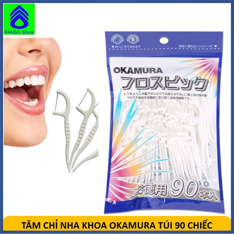 Tăm chỉ nha khoa cao cấp Okamura Nhật bản gói 90 chiếc - Tăm chỉ kẽ răng nhựa hai đầu tiện dụng xuất Nhật [PANSO Store]