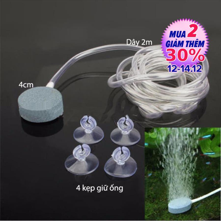 Đầu đá (đĩa sủi) tạo sủi bọt khí ô xy D4cm kèm ống dẫn và đầu giữ ống cho bể cá cảnh