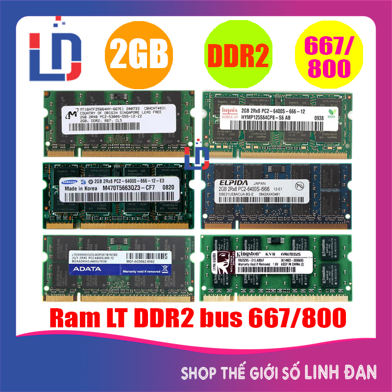 Ram laptop 2GB DDR2 bus 667/800 (nhiều hãng) samsung hynix kingston PC2-5300S/6400S tốc độ bus cao tiết kiệm điện tối đa - LTR2 2GB