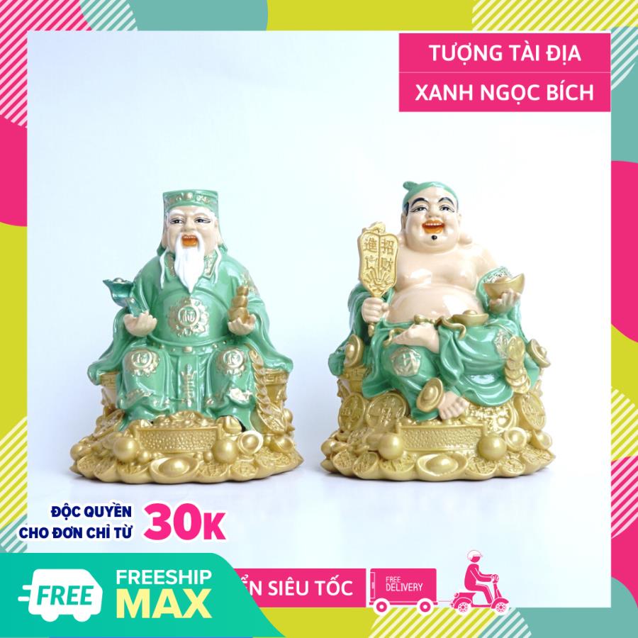 Tượng thờ Tài Địa Thần Tài Thổ Địa sơn xanh đế vàng - Cao 15cm